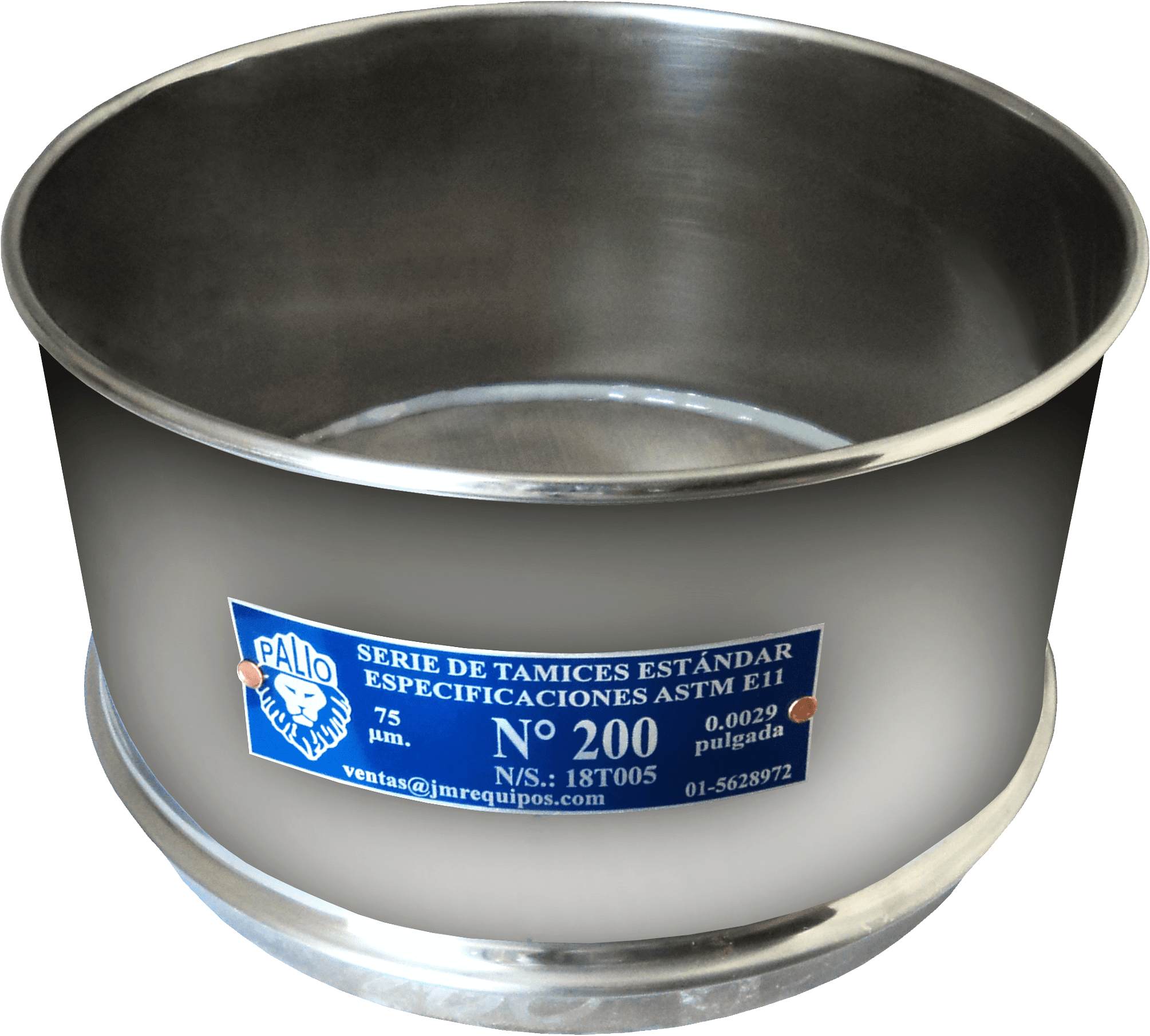 Tamiz de Acero Inox. para Lavado de 8" Ø x 4" h S.F. - Malla Nº 200 con Refuerzo Nº 30