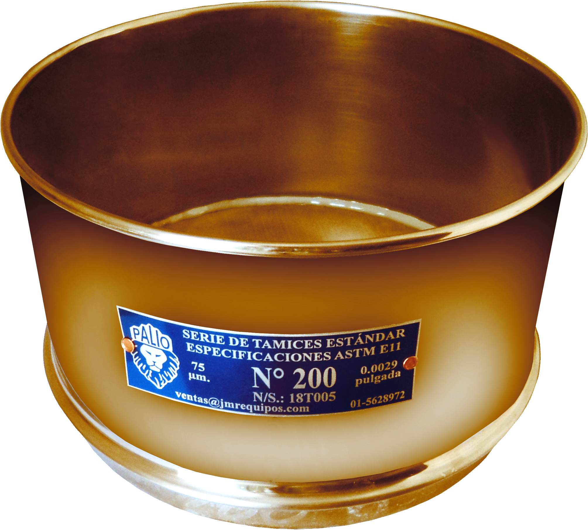 Tamiz de Bronce para Lavado de  8" Ø x 4" h S.F. - Malla Nº 200 con Refuerzo Nº 30
