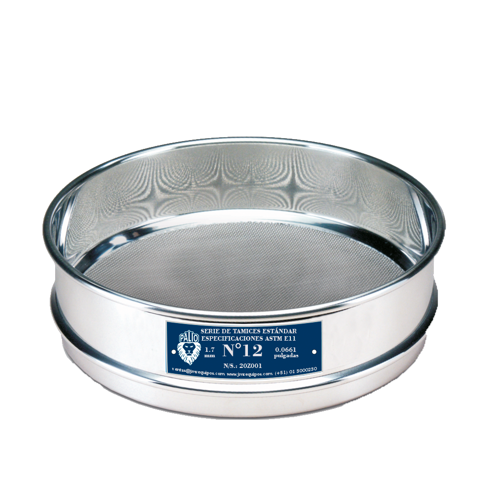 Tamiz de Acero Inox. de 12" Ø S.F. - Malla Nº 12